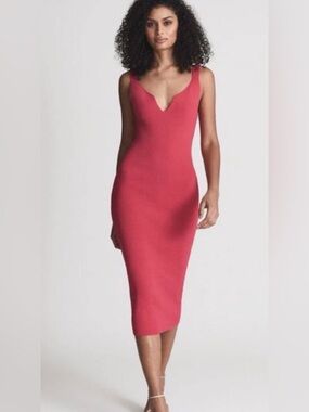 Reiss Hot Pink Sleeveless V-Neck Midi Dress